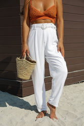 Leila Belted Linen Trouser Pants